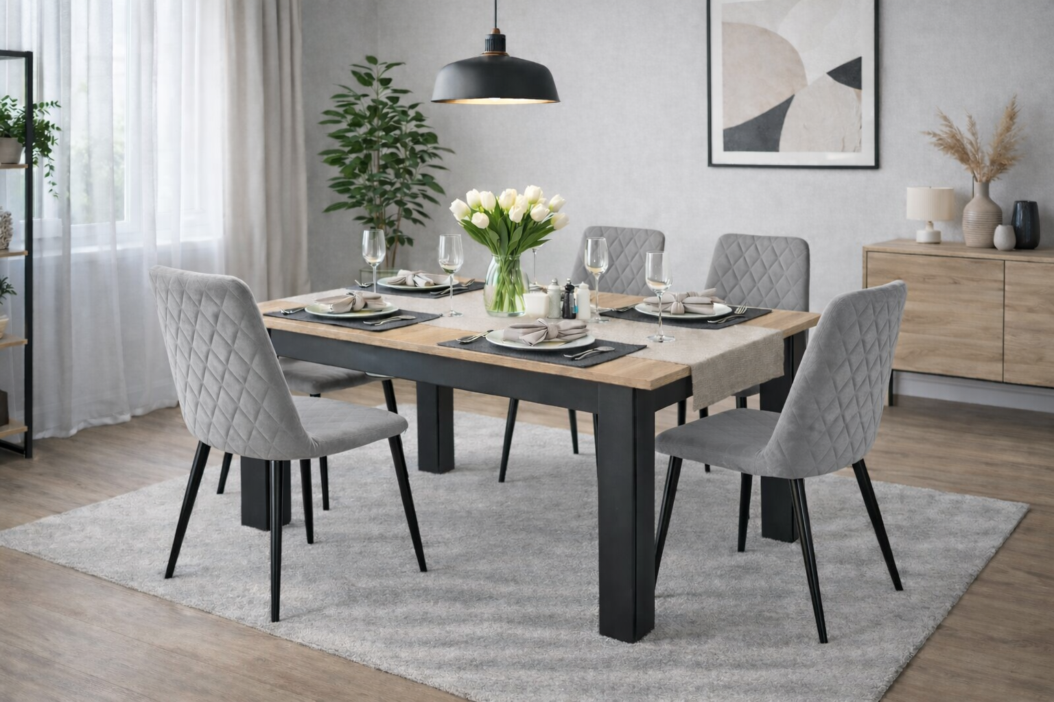 120x80 CRAFT BLACK + 4 TURIN LIGHT GREY (BLACK)